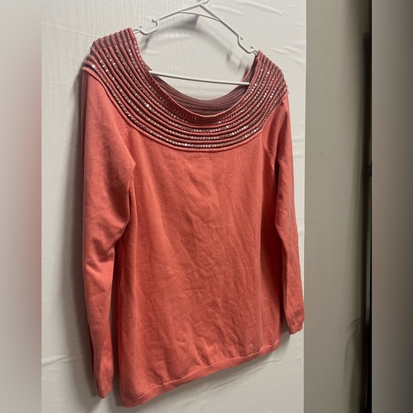 Boston Proper Embellished Glass Pink Sweater Size XL - Picture 3 of 11